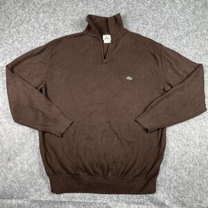 Lacoste‎ Sweater Mens 6 (Large) Brown 1/4 Zip Preppy Pullover Knit Mock Neck